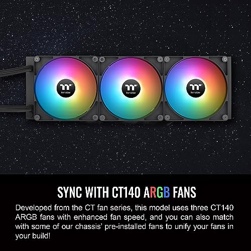 Image of Thermaltake TH420 ARGB Sync V2 CPU Liquid Cooler /AlO Liquid Cooling /Fan 140mm*3 /PWM 500~2000 RPM /Mirror Waterblock /MB ARGB Sync Control, CL-W376-PL14SW-A , Black