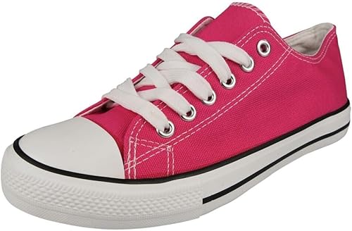 Women's Ladies Girls Canvas Low Top Lace Up Trainers Sneakers Pumps Plimsolls Size UK 3-8 (Fuchsia, UK Footwear Size System, Adult, Women, Numeric, Medium, 5)