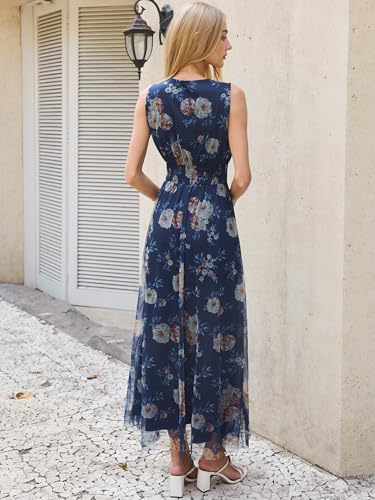 Image of ANRABESS Women's Floral Tulle Wedding Guest Maxi Dress | V Neck Sleeveless,A-Line Elastic Waist,Casual Flowy Formal Boho,Bridal Shower Garden Party Beach Vacation,Summer Fall