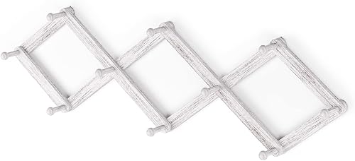 Miniatura 7 de Ballucci Perchero expandible para montaje en pared, estilo acordeón ajustable, 10 clavijas, color blanco cepillado