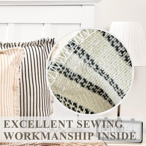 Image of ZWJD Fall Pillow Covers 18x18 Set of 2 Striped Pillow Covers with Fringe Chic Cotton Decorative Pillows Square Cushion Covers for Sofa Couch Bed Living Room Farmhouse Fall Decor, (Burnt Orange)