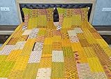 Indische Tagesdecke aus Seide, Sari, Kantha, Bettüberwurf, ethnischer Stil, gesteppt, Patchwork, indischer Stil