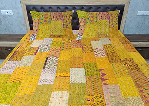 Indische Tagesdecke aus Seide, Sari, Kantha, Bettüberwurf, ethnischer Stil, gesteppt, Patchwork, indischer Stil