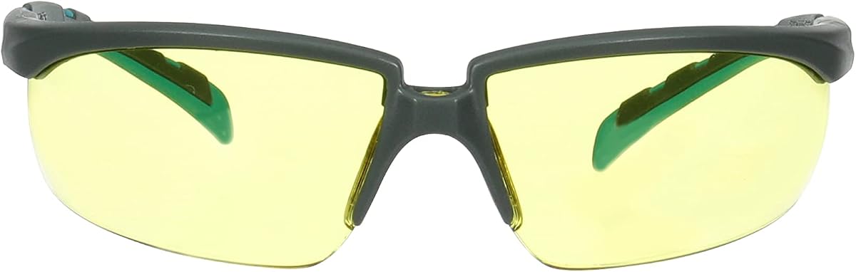 3M Safety Glasses, Solus 2000, Amber Lens, Gray/Blue-Green Temples | ANSI Z87, Scotchgard Anti-Scratch Anti-Fog Coating, Pack of 1