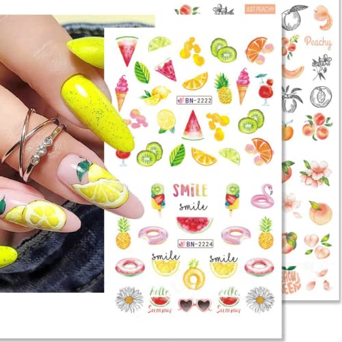 12Pcs Fruit Nail Art Stickers Lemon Decals Strawberry Watermelon Water Transfer Slider Nail Design Foils Decorations Spring Summer Fruits Sliders Nail Supplies Water Nail Decals Water Transfer Decals #TOP1