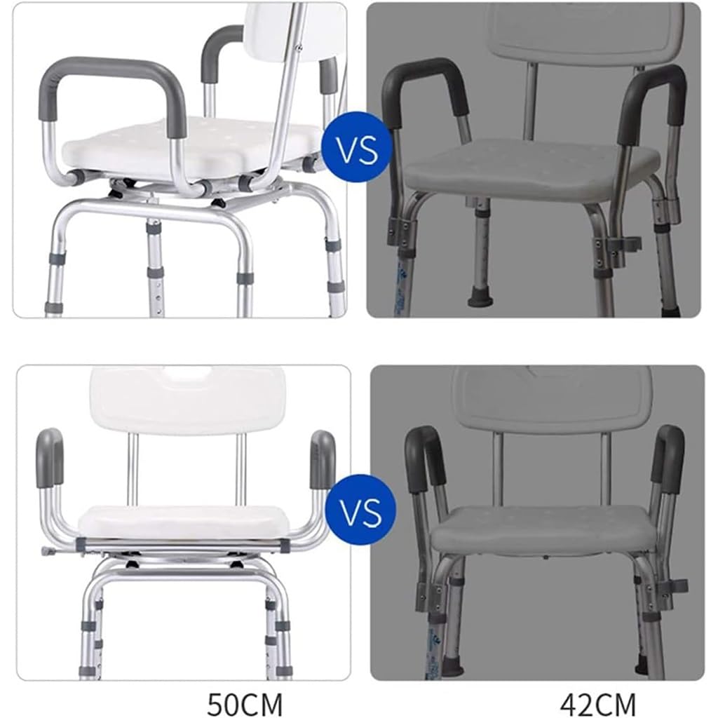 Silla de ducha giratoria de seguridad antideslizante for baño, asiento de bañera giratorio de 360 ​​° con brazos y respaldo, banco de baño estrecho for personas mayores, discapacitadas y mujeres embar