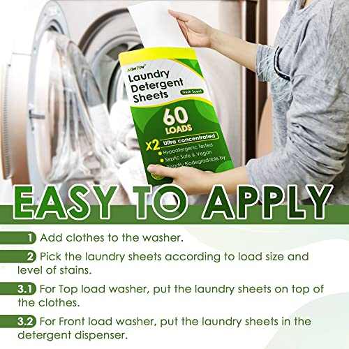 Miw Piw Laundry Detergent Sheets - 60 Loads Liquidless Laundry For Sensitive Skin- Travel Clean Strips - Zero Waste Eco Friendly Biodegradable Plastic Free Washer #TOP3