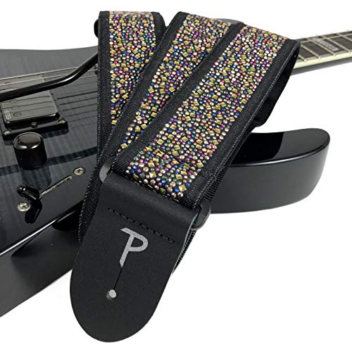 Perri’s Leathers Ltd. - Guitar Strap – Nylon - Jacquard – Multi-Coloured Rhinestones - Black - Adjustable - For Acoustic / Bass / Electric Guitars - Made In Canada (Twsr-7108) #TOP3