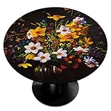 Spring Flowers in A Vase Fitted Round Table Cloth Fitted Round Table Cover Waterproof Wipeable with Elastic Edged Tablecloths for Dining Kitchen Party Outdoor Patio Home Decor Fit 36'-42' Table