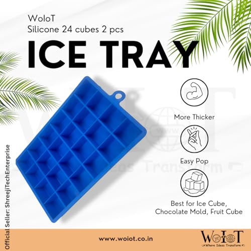 Image of WoIoT Silicone Ice Cube Tray Set (2 Pcs) | 24 Grid Flexible Ice Moulds with Easy Release & Stackable Design | BPA Free Ice Cube Trays for Whiskey, Drinks, Coffee & Freezer Use (Multicolor)