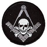Freemasonry Biker Masonic Widows Sons Skull Square Compass embroidered Patch - The Masonic Exchange
