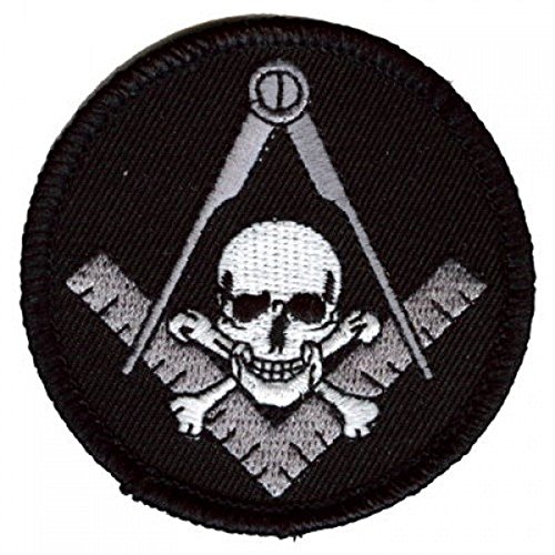 Widow's Son Skull & Crossbones Square & Compass Round Embroidered Masonic Patch - [Black, Grey & White][3'' Diameter]