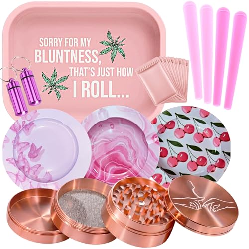 UkGlass Large Pink Metal Rolling Tray with Magnetic Lid - The Ultimate Tray Kit to Keep Your Smoking Accessories Safe (Large Rolling Tray with Lid)