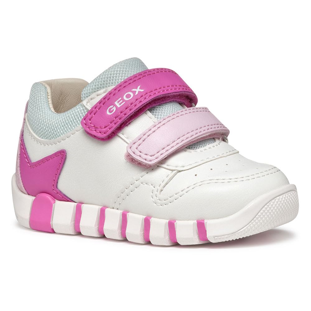 Geox Baby B IUPIDOO Girl A Sneaker, White/Fuchsia, 4.5 UK Child