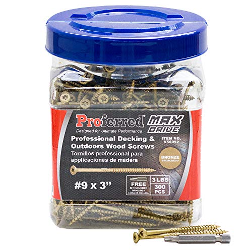 Proferred - V56092 Professional Decking & Outdoors Wood Screws, 6-Lobe Bronze SKT Coating - 1500 Hour Salt Spray, Size Options in #8, 9, and #10, Lengths 2\", 2.5\", 3\", 3.5\", and 4\"