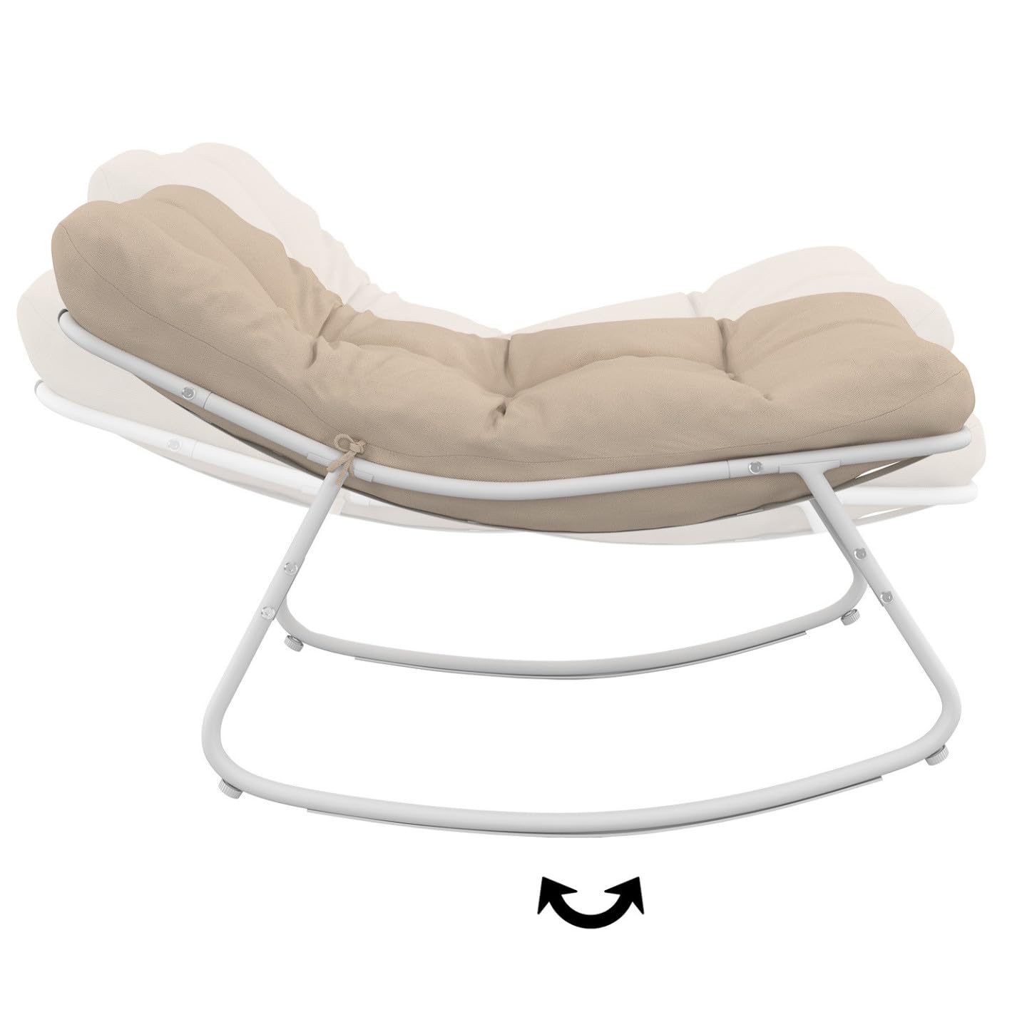Set di 2 sedie a dondolo da giardino Arona, bianche con cuscini beige