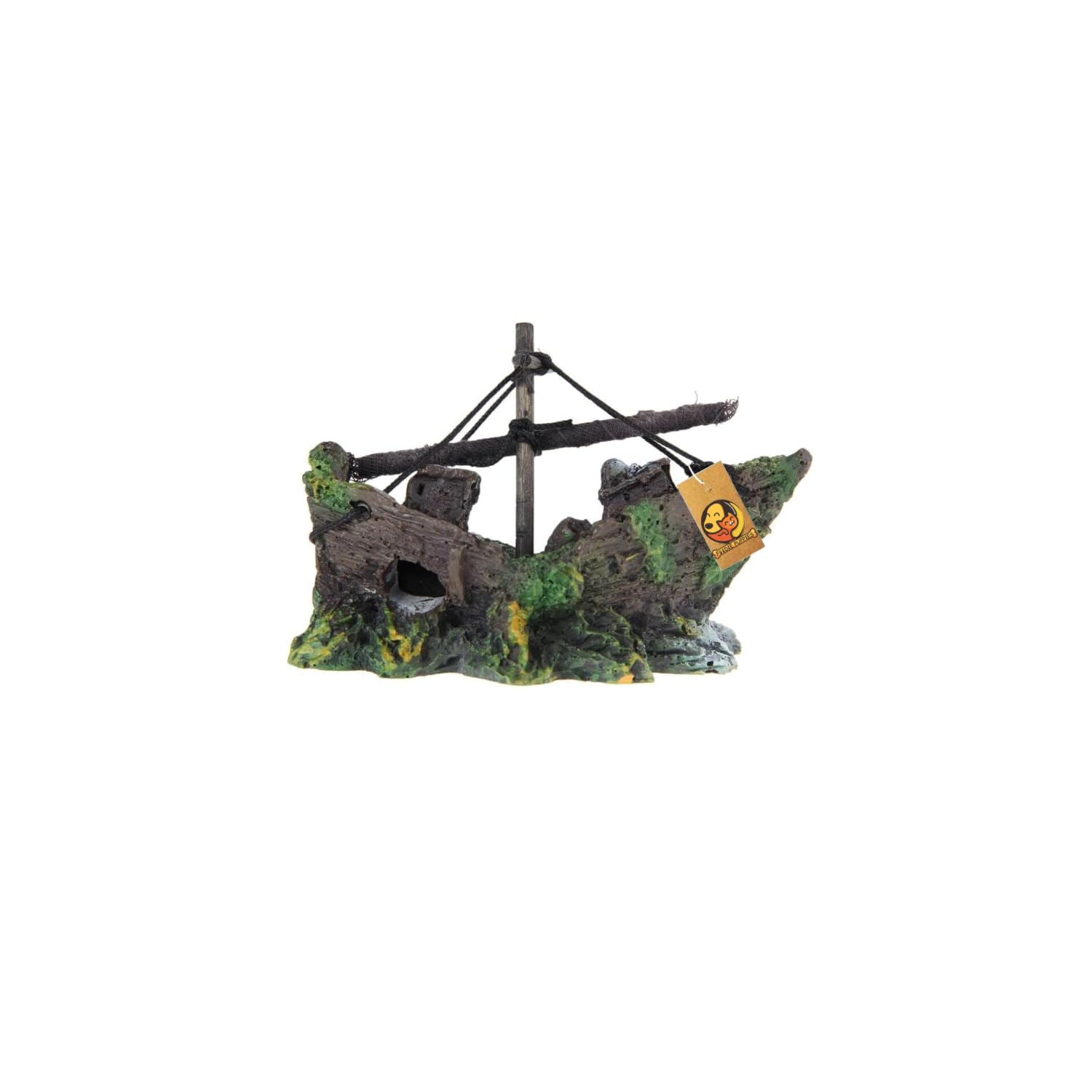 Foodie Puppies Thematic Ornament Resin Aquarium Decor - (Wreck Ship, Small, 11 x 5 x 9 cm) Unique Hideaway Natural Looking Landscape for Fish Tank Accessories, Pond and Turtle House