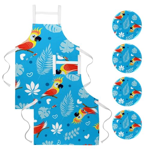 Lot de 2 tabliers de cuisine à motif cacatoès tropical pour bar