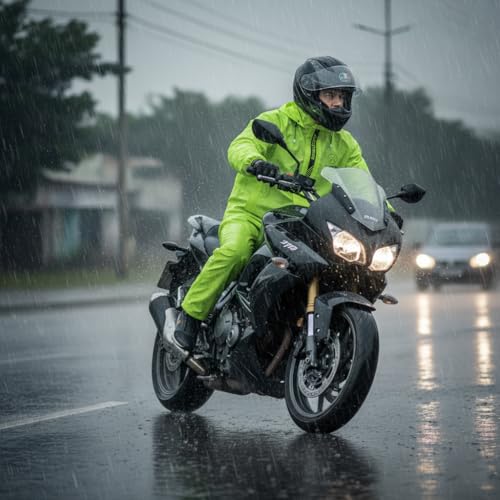 Image of Allextreme Waterproof Riding Jacket Rain Cover Set with Pant & Hood | Lightweight Adjustable Raincoat Top & Bottom Suit for Bike Riders Men & Women | Durable Windproof Rainwear (2XL, Neon Green)