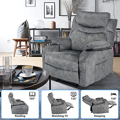 Kasorix Overstuffed Massage Recliner Chairs With Heat, Faux Leather Manual Reclining Chair With Cup Holders, Home Theater Seating Single Recliner Sofa (Grey) #TOP5