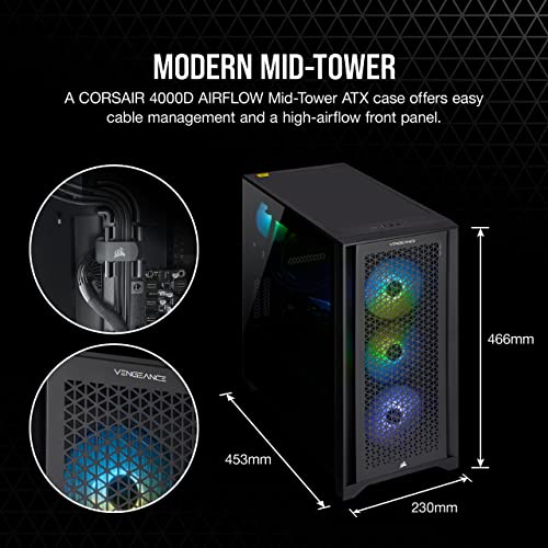 Vengeance a7300 Series Gaming PC - Liquid Cooled AMD Ryzen™ 7 7700X CPU - NVIDIA® GeForce RTX™ 4070 Graphics - 32GB Vengeance RGB DDR5 5600MHz Memory - 1TB M.2 NVMe SSD - Black - PC Desktop - Immagine 6