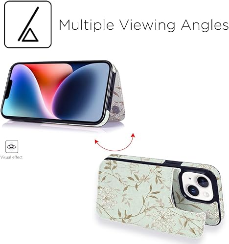 Miniatura 6 de uCOLOR Funda de piel con tapa para tarjetas compatible con iPhone 13 6.1, iPhone 14 6.1, mujeres y niñas con tarjetero y función atril (hojas