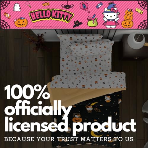 Image of Sanrio Hello Kitty Halloween Pumpkin Twin Bed Set - Super Soft & Cozy 4 Piece Reversible Comforter and Sheet Set (Officially Licensed Product) by Franco