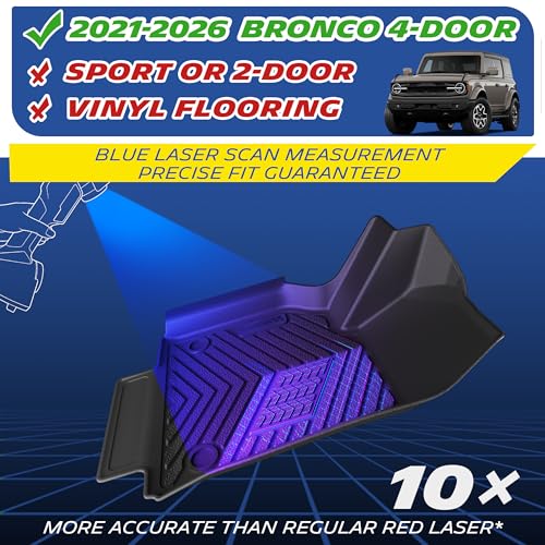 Image of Michelin Vehicle Mats for 2021-2026 Ford Bronco 4-Door (11 Piece) | Not Fit Bronco 2 Door or Sport or Vinyl Floor, All-Weather TPE Custom Fit Liner, Premier