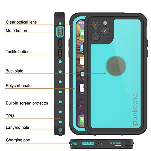 Punkcase Iphone 11 Pro Max Waterproof Case [Studstar Series] [Slim Fit] [Ip68 Certified] [Shockproof][Dirtproof][Snowproof] 360 Full Body Armor Cover Compatible With Apple Iphone 11 Pro Max [Teal] #TOP3