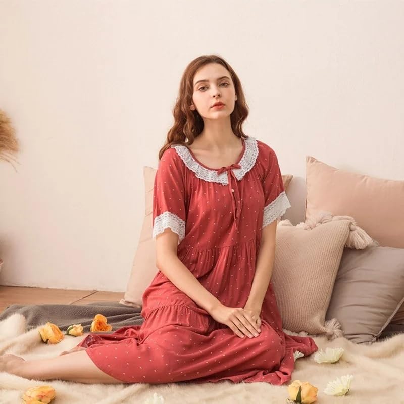 OFFSUM Camicia da Notte Donna - Lingerie da Notte in Pizzo di Cotone Ricamato Stile Coreano Temperamento Estivo Abbigliamento Casual per La Casa di Grandi Dimensioni in Tinta Unita