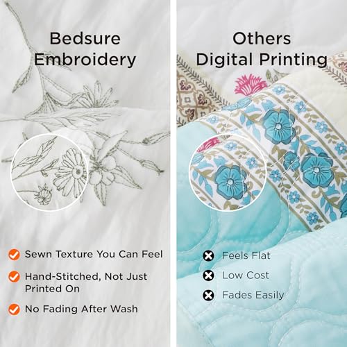 Image of Bedsure Cloud Quilt Queen Size, Botanical Floral Quilt for Modern Farmhouse Bedding, Super Soft Bedspread Queen Size, White Lightweight Comforter 90x96 Inch