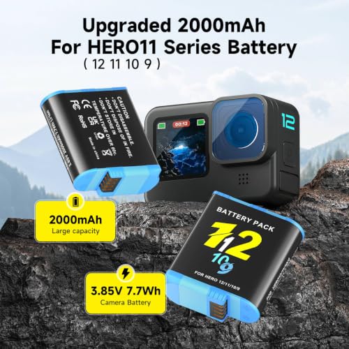 2 Baterías Hero 12 para viajes largos y vlogs intensos con cámaras Hero 11 10 y 9 de 3,85 V 4