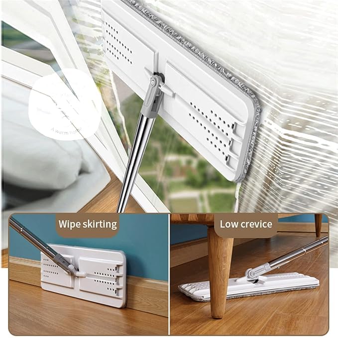 Mopa Fregona con Cubo Escurridor - Trapeador Plano con Almohadilla de Microfibra - Limpieza de Suelos, Azulejos, Parquet y Ventanas - Mopa Autoescurrible para Hogar y Oficina