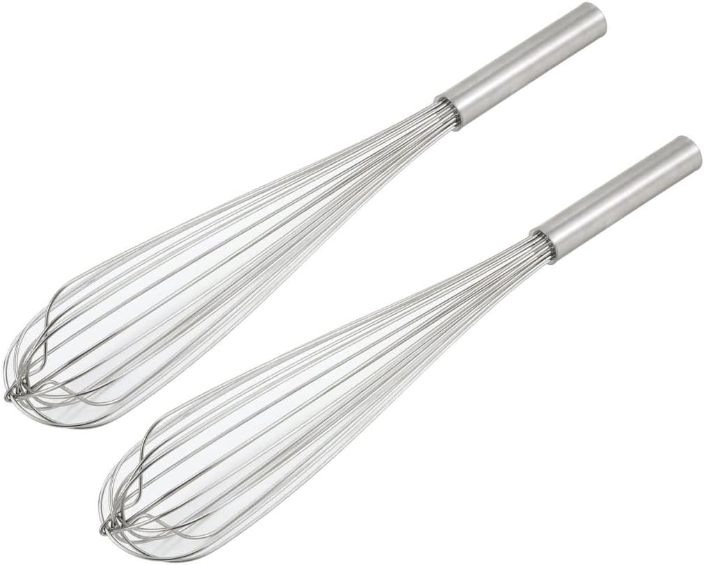 Soro Essentials- 16" Stainless Steel French Whip Whisk with Thick Rigid Wire Set of 2- Wire Whisk Kitchen Whisk Balloon for Whisking Cooking Beating Blending Stirring Ingredients Mixing Sauces Baking