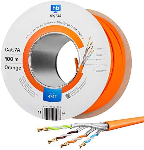 HB-DIGITAL 10 m CAT.7a kabel sieciowy LAN kabel instalacyjny AWG 23 czysta miedź S/FTP PiMF LSZH bezhalogenowa zgodność z RoHS-Compliant Ethernet kabel instalacyjny kabel do transmisji danych PoE 10