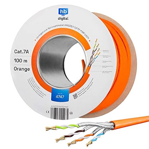 HB-DIGITAL Kabel sieciowy CAT.7a 100 m Kabel sieciowy LAN AWG 23 czysta miedź S/FTP PiMF LSZH Bezhalogenowy RoHS-Compliant Kabel instalacyjny Ethernet Kabel do transmisji danych PoE 10 Gbit/s maks