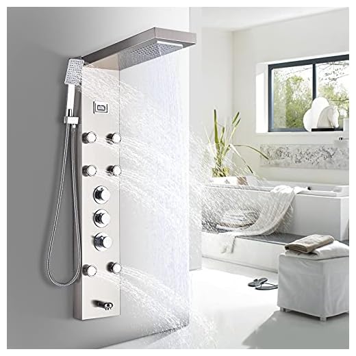 TVTIUO Termostático panel ducha hidromasaje 5 funciones columna ducha de acero inoxidable 304, alcachofa, cascada, chorros de hidromasaje, alcachofa y mezclador bañera de baño