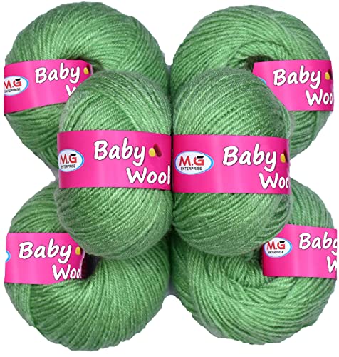 M.G. Enterprises Baby Wool for Knitting — Apple Green (Pack of 8) | Craft Crochet Yarn | Needle Thread for Crafting | 100% Soft Acrylic Wool | Soft Fingering Crochet | Flexible & Durable | 25g Each
