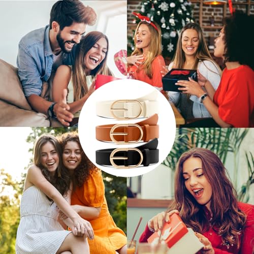 3-Pack Reversible Leather Belts - Double Sided Fashion Belts with Gold Buckle4