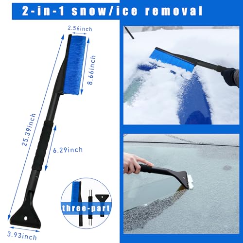 Ziciner 25 Inch Snow Brush and Ice Scraper, Detachable Car Brush with Comfortable Foam Grip to Clean Snow Ice and Frost, Universal Winter Snow Removal Accessories for All Vehicles