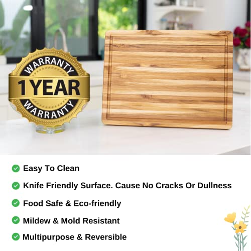 Beefurni Teak Wood Cutting Board With Juice Groove Hand Grip, Extra Large Wooden Cutting Boards For Kitchen, Chopping Board, Gifts For Husband, 1-Year Manufacturer Warranty (Xl,24 X 18 X 1.5 Inches) #TOP5