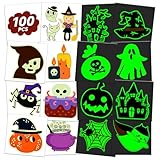 Halloween autocollants de tatouage lumineux, lumineux tatouages temporaires pour les enfants fournit des décorations de fête d'anniversaire, Halloween bonbons Goodie Treat Bag Fillers (100 pièces)