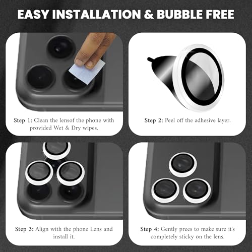 Image of ArmourPro Premium Camera Lens Protector Tempered Glass Compatible For iPhone 17 Pro Max Tough HD Individual Aluminum Alloy Rings 9H Camera Cover, Scratch-Resistant,Camera Lens Protection| Silver