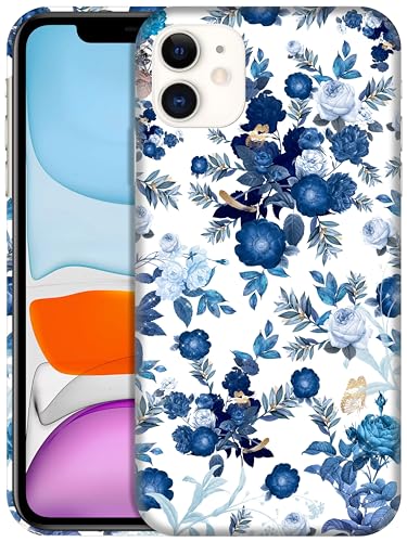 GlamCase for iPhone 11, iPhone 11 Case - Blue Floral Pattern Design Printed Slim Fit Cute Plastic Hard Snap on Protective Designer Back Phone Case/Cover for iPhone 11