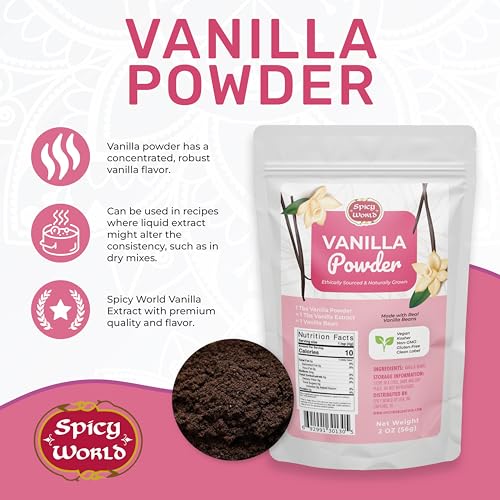 Premium 100% Pure Spicy World Vanilla Bean Powder - for Cooking, Baking, and Desserts
| 2 oz Spicy World Vanilla Bean P