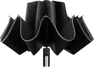 Folding Inverted Umbrella, Portable Small Travel Reverse Umbrella Men, Women Automatic Windproof Umbrellas for Rain & Sun, Compact UV protection Parasol with Reflective Stripe for Backpack, Car