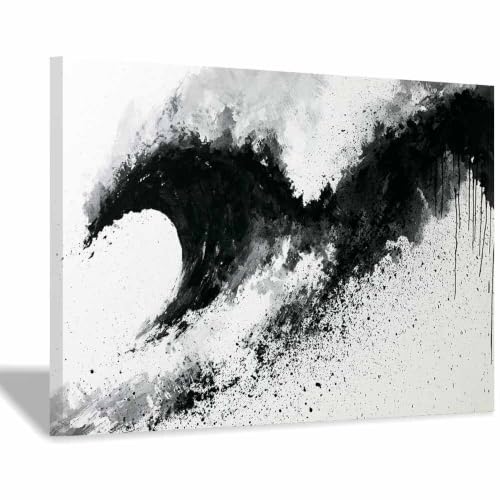 Affiche de vagues océaniques en noir et blanc pour le salon et bureau