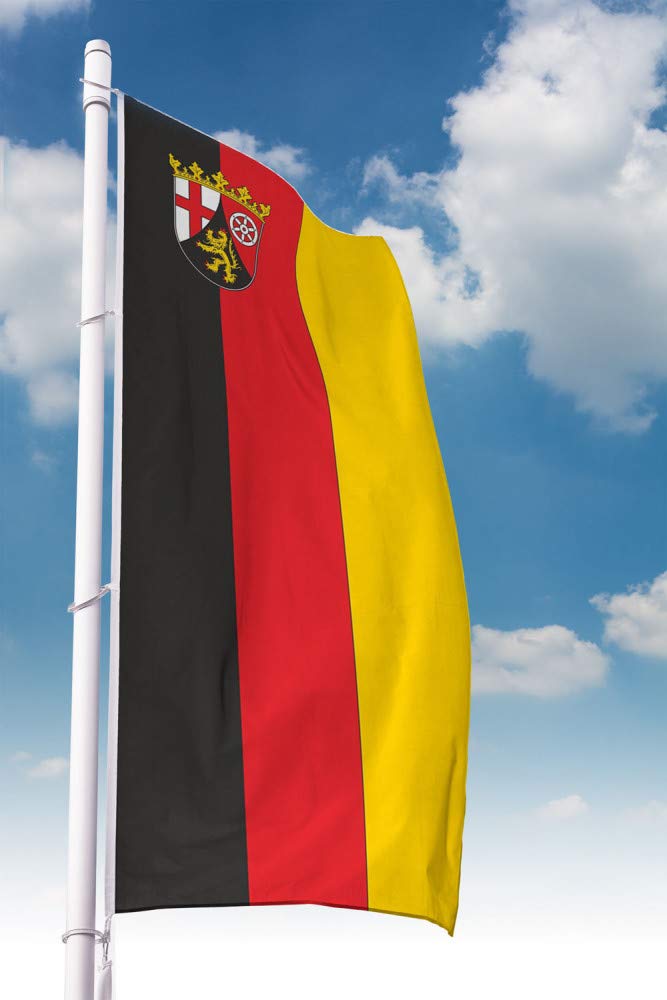 Deitert Bundesland-Flagge Rheinland-Pfalz – 150x400 cm Rheinland-Pfalz Fahne mit Wappen im Hochformat, Hissfahne aus reißfestem Polyester