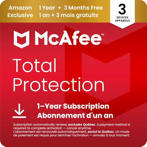 McAfee - McAfee Total Protection 2026 Ready | 3 Devices | 15 Month Subscription with Auto-Renewal | Cybersecurity software includes Antivirus, Secure VPN, Dark Web Monitoring | AmazonExclusive | Online Code - -70%