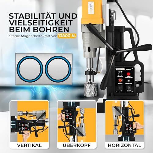 Foto von WABROTECH® WT28REW Magnetbohrmaschine 60 mm - Magnet Kernbohrgerät 300 U/min - Magnethaltekraft 13800 N - Tragbar Magnetbohreinheit M3-M22 für Metallbearbeitung - Kernbohrmaschine 2080W - Magnetbohrer